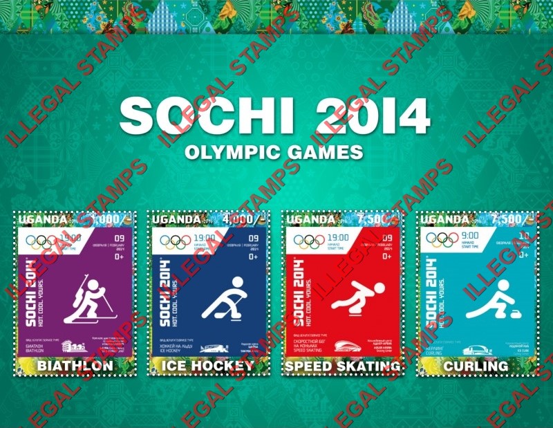 Uganda 2014 Olympic Games in Sochi Illegal Stamp Souvenir Sheet of 4