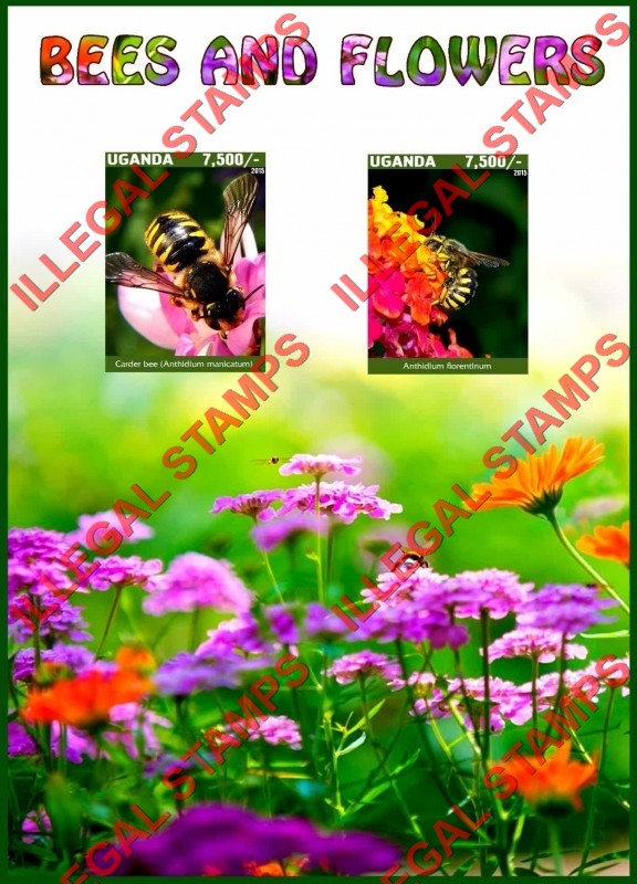 Uganda 2015 Bees and Flowers Illegal Stamp Souvenir Sheet of 2
