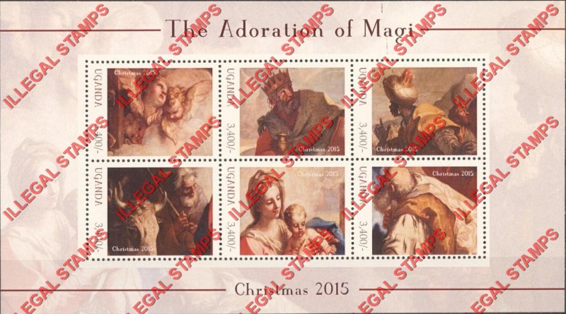 Uganda 2015 Christmas The Adoration of Magi Illegal Stamp Souvenir Sheet of 6