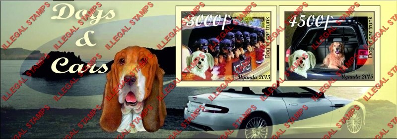 Uganda 2015 Dogs and Cars Illegal Stamp Souvenir Sheet of 2
