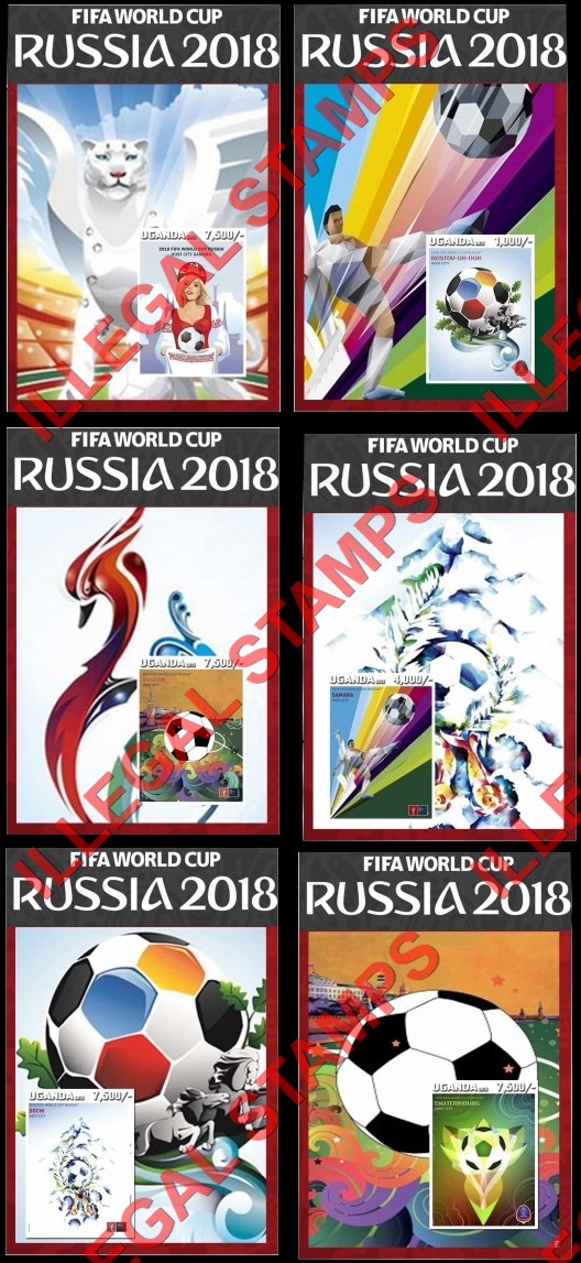 Uganda 2015 FIFA World Cup Soccer in Russia in 2018 Illegal Stamp Souvenir Sheets of 1 (Part 1)