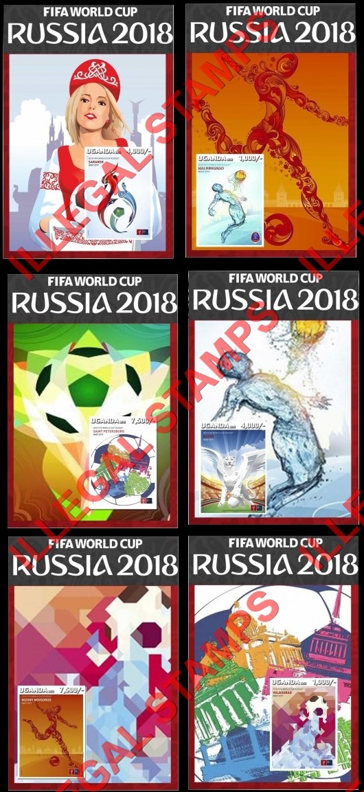 Uganda 2015 FIFA World Cup Soccer in Russia in 2018 Illegal Stamp Souvenir Sheets of 1 (Part 2)