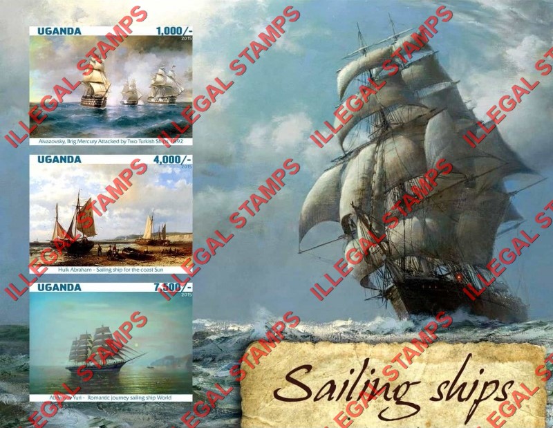 Uganda 2015 Sailing Ships Illegal Stamp Souvenir Sheet of 3