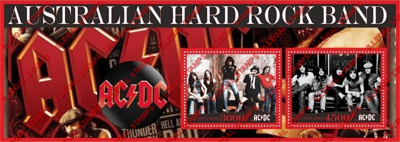 Uganda 2016 AC/DC Australian Hard Rock Band Illegal Stamp Souvenir Sheet of 2