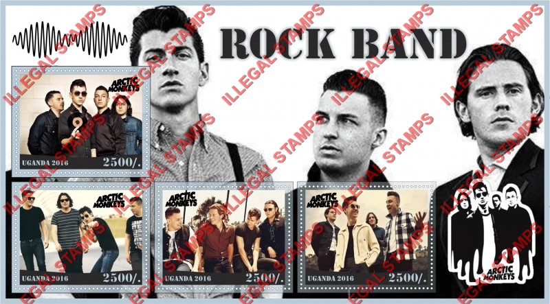 Uganda 2016 Arctic Monkeys Rock Band Illegal Stamp Souvenir Sheet of 4