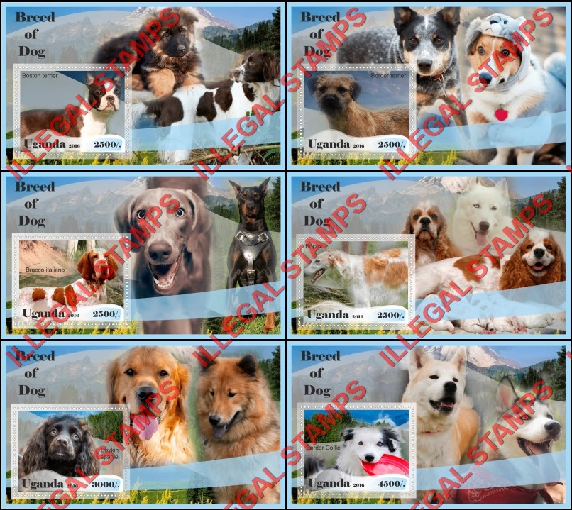 Uganda 2016 Breed of Dog Illegal Stamp Souvenir Sheets of 1