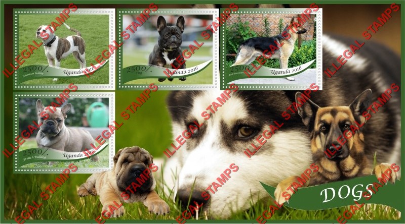 Uganda 2016 Dogs Illegal Stamp Souvenir Sheet of 4