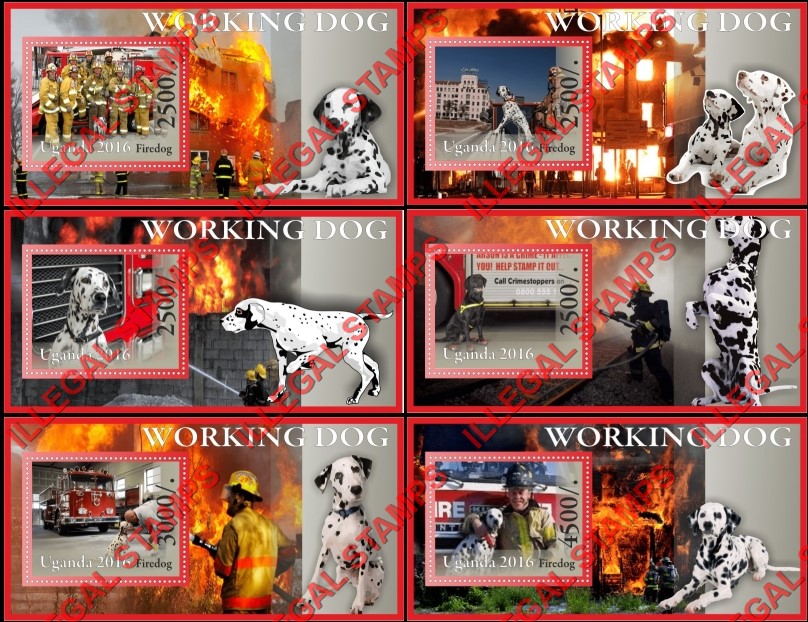Uganda 2016 Working Dogs Firedogs Illegal Stamp Souvenir Sheets of 1