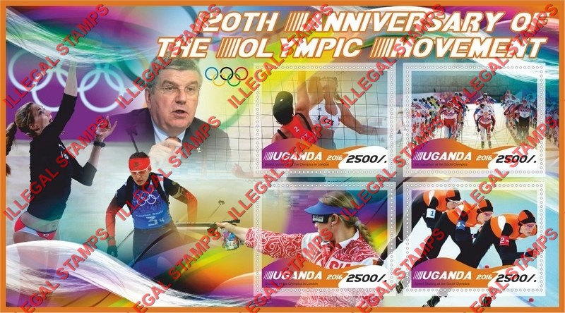 Uganda 2016 Olympic Movement Illegal Stamp Souvenir Sheet of 4