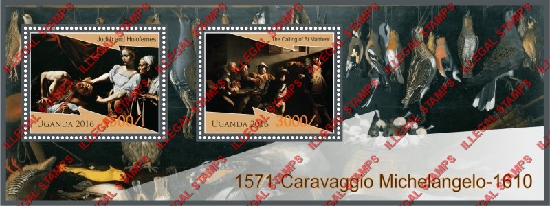 Uganda 2016 Paintings by Caravaggio Michelangelo Illegal Stamp Souvenir Sheet of 2