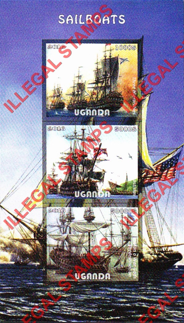 Uganda 2016 Sailboats Illegal Stamp Souvenir Sheet of 6 (Sheet 2)