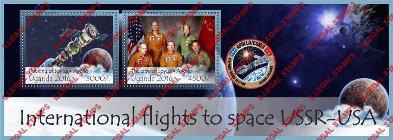 Uganda 2016 Space Soyuz-Apollo Illegal Stamp Souvenir Sheet of 2