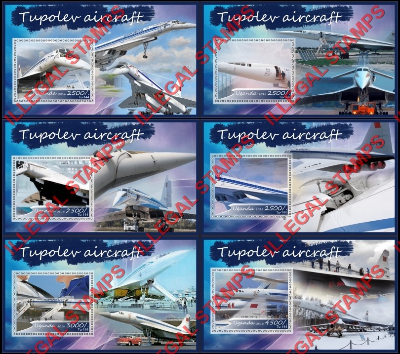 Uganda 2016 Tupolev Aircraft (different) Illegal Stamp Souvenir Sheets of 1