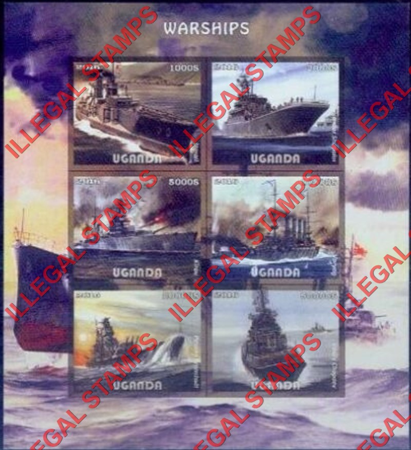 Uganda 2016 Warships Illegal Stamp Souvenir Sheet of 6 (Sheet 5)