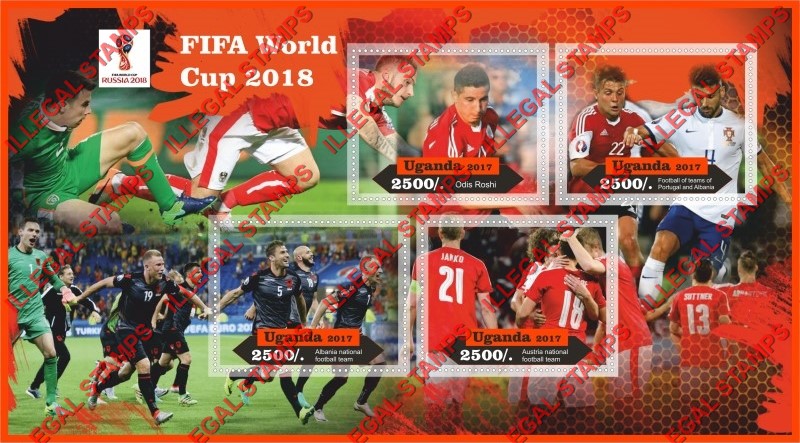 Uganda 2017 FIFA World Cup Soccer in 2018 Illegal Stamp Souvenir Sheet of 4