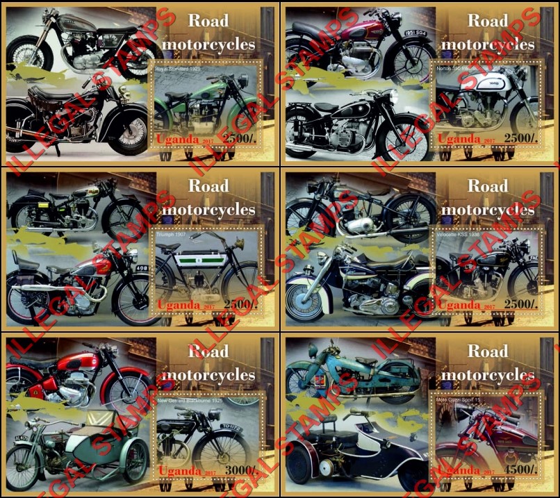 Uganda 2017 Motorcycles Illegal Stamp Souvenir Sheets of 1