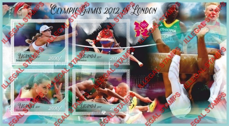 Uganda 2017 Olympic Games in London in 2012 Illegal Stamp Souvenir Sheet of 4