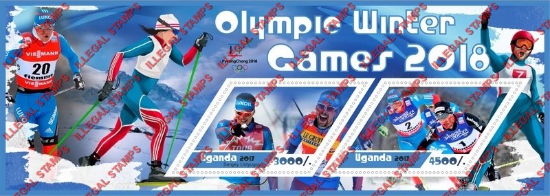 Uganda 2017 Olympic Games in PyeongChang in 2018 (different) Illegal Stamp Souvenir Sheet of 2
