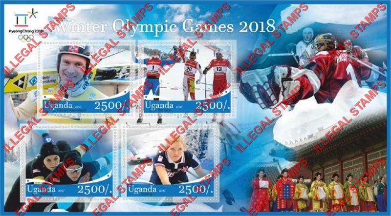 Uganda 2017 Olympic Games in PyeongChang in 2018 Illegal Stamp Souvenir Sheet of 4