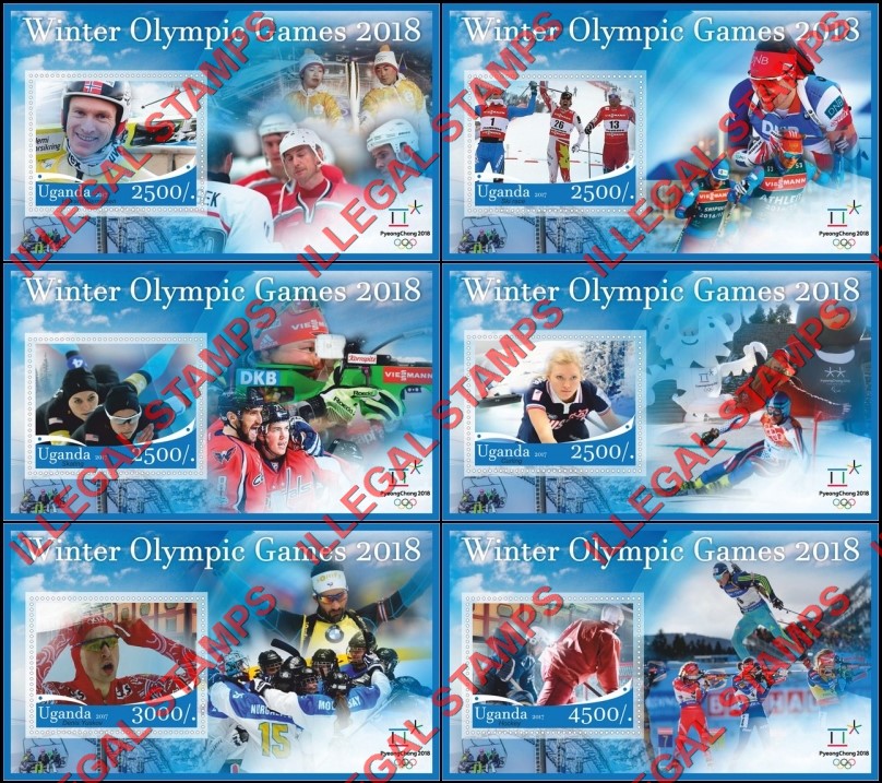 Uganda 2017 Olympic Games in PyeongChang in 2018 Illegal Stamp Souvenir Sheets of 1