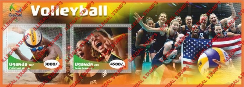 Uganda 2017 Olympic Games in Rio in 2016 Volleyball Players Illegal Stamp Souvenir Sheet of 2