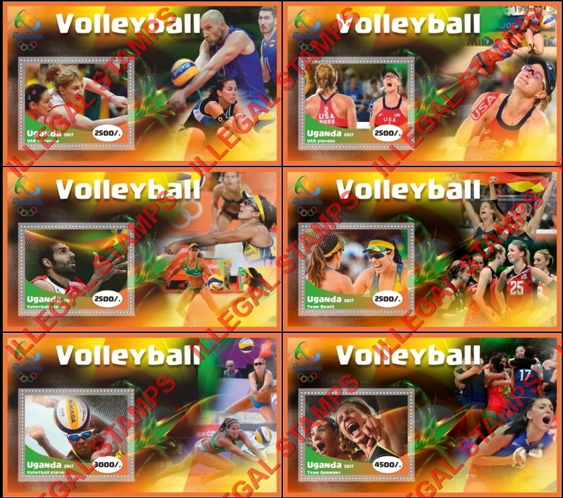 Uganda 2017 Olympic Games in Rio in 2016 Volleyball Players Illegal Stamp Souvenir Sheets of 1