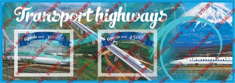 Uganda 2017 Transport Highways Shinkansen High Speed Train Illegal Stamp Souvenir Sheet of 2