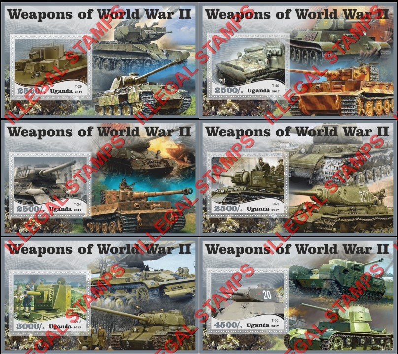 Uganda 2017 Weapons of World War II Tanks Illegal Stamp Souvenir Sheets of 1
