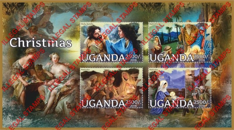 Uganda 2018 Christmas Paintings Illegal Stamp Souvenir Sheet of 4