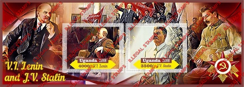 Uganda 2018 Lenin and Stalin Illegal Stamp Souvenir Sheet of 2