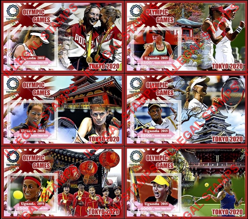 Uganda 2018 Olympic Games in Tokyo 2020 Tennis Illegal Stamp Souvenir Sheets of 1