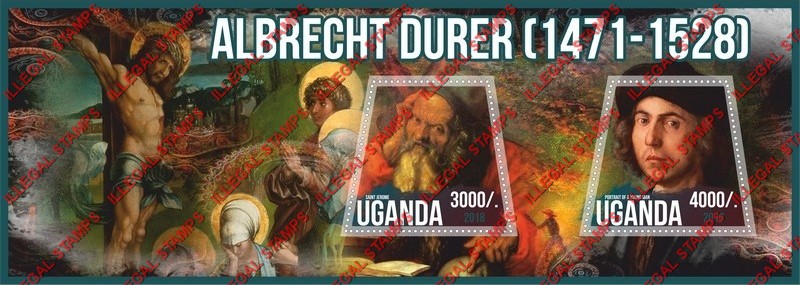 Uganda 2018 Paintings by Albrecht Durer Illegal Stamp Souvenir Sheet of 2