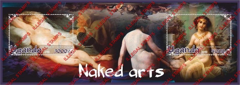 Uganda 2018 Paintings Naked Arts Illegal Stamp Souvenir Sheet of 2
