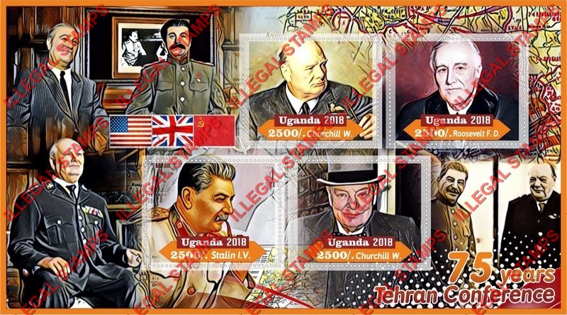 Uganda 2018 Tehran Conference Illegal Stamp Souvenir Sheet of 4