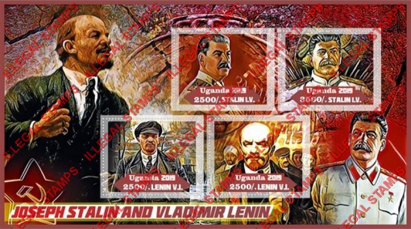 Uganda 2019 Stalin and Lenin Illegal Stamp Souvenir Sheet of 4