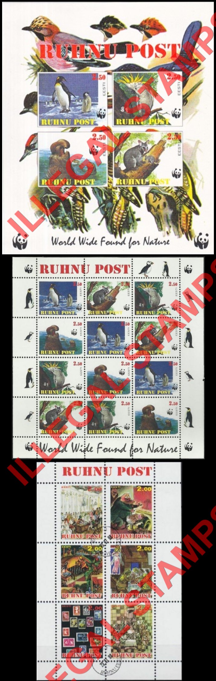 Ruhnu Post Chess and WWF Illegal Stamps