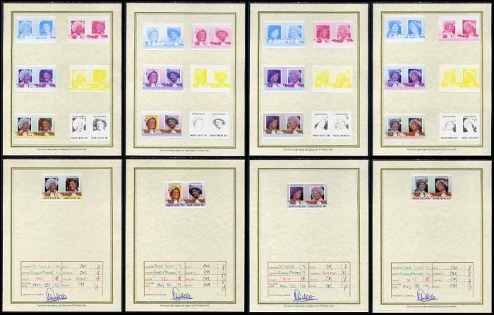 Saint Lucia 1985 85th Birthday of Queen Elizabeth the Queen Mother Progressive Color Proof Presentation Folders
