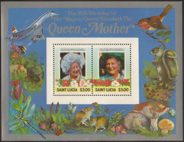 Saint Lucia 1985 85th Birthday of Queen Elizabeth the Queen Mother $3.00 Restricted Printing Souvenir Sheet