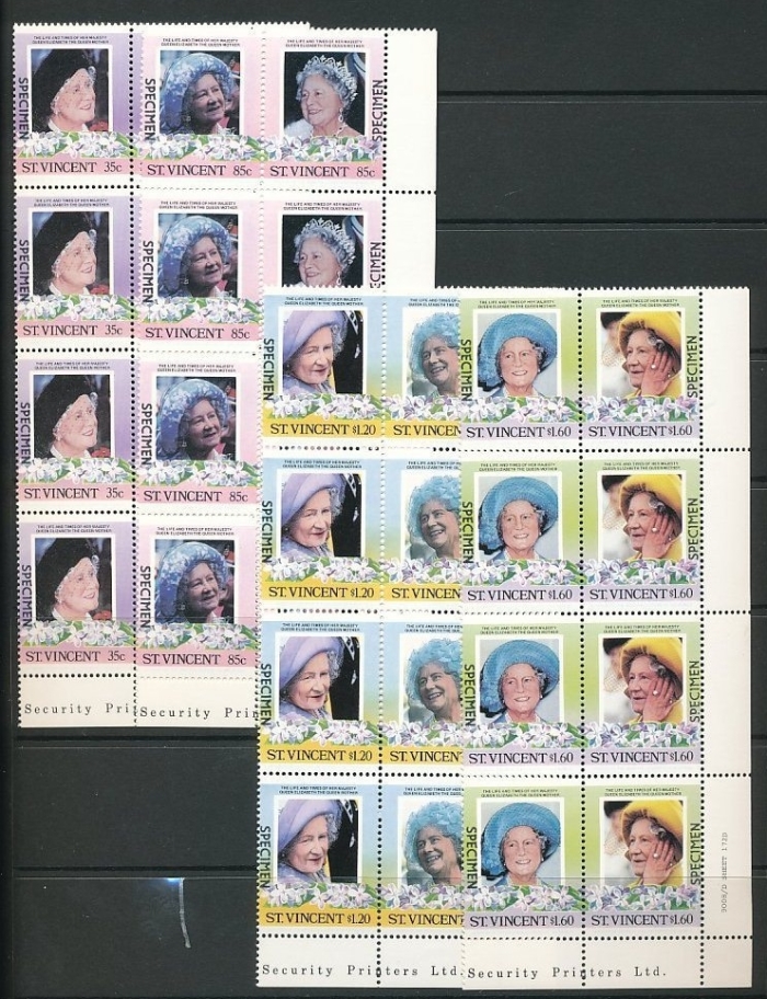 Saint Vincent 1985 85th Birthday of Queen Elizabeth the Queen Mother Omnibus Series Original SPECIMEN Overprinted Stamp lot sold on eBay