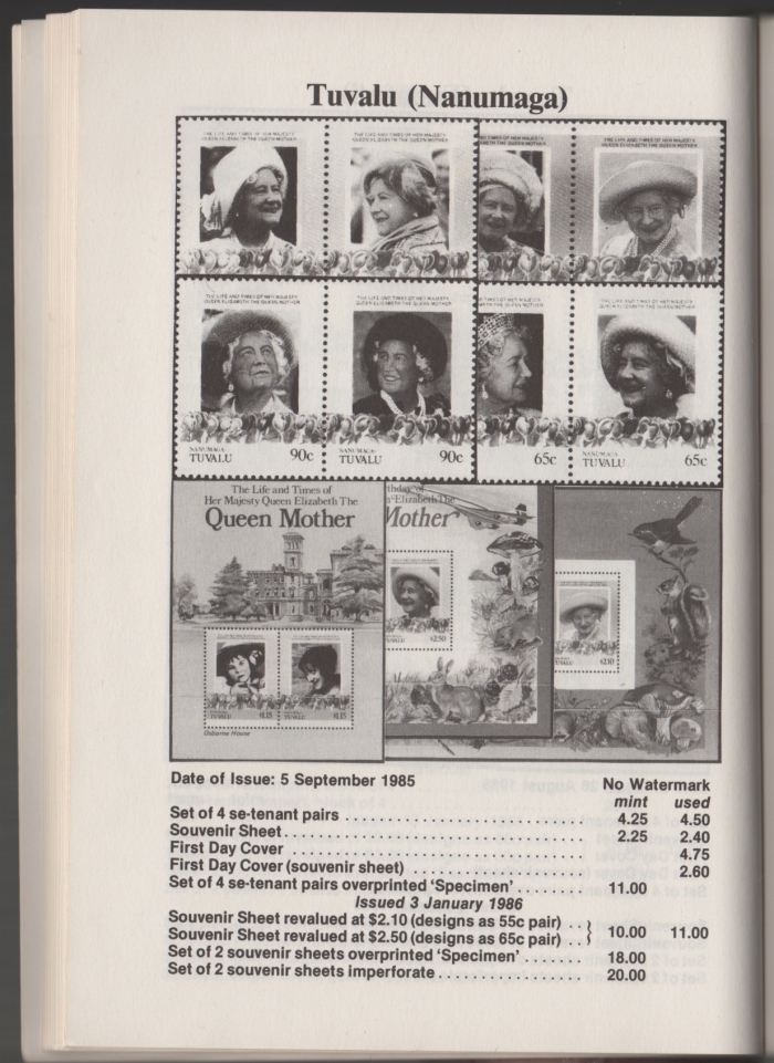Urch Harris Ad Showing Tuvalu Nanumaga 1985 85th Birthday Stamps and Varieties