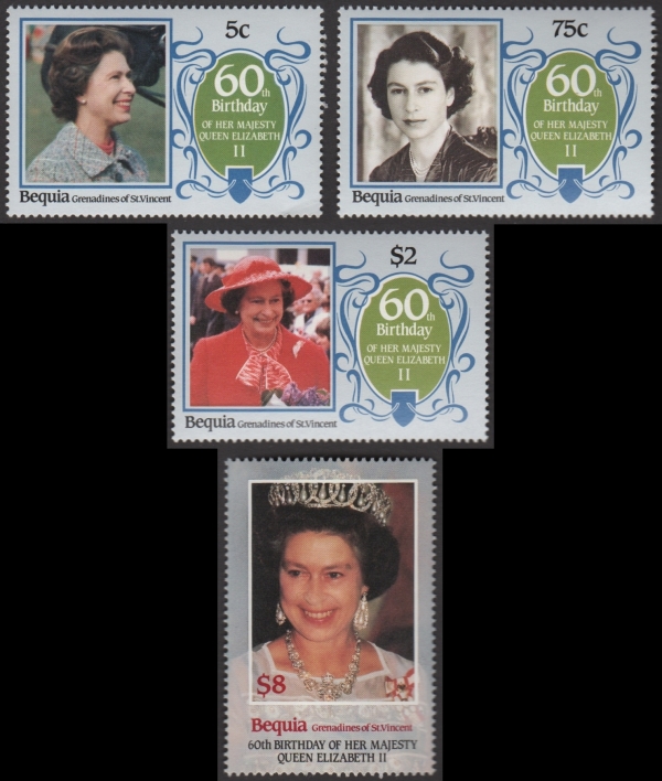 Saint Vincent Bequia 1986 60th Birthday of Queen Elizabeth II Omnibus Series Stamps