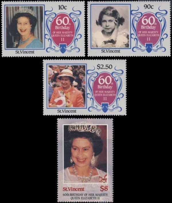 Saint Vincent 1986 60th Birthday of Queen Elizabeth II Omnibus Series Stamps