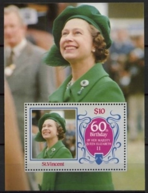 Saint Vincent 1986 60th Birthday of Queen Elizabeth II Omnibus Series Souvenir Sheet