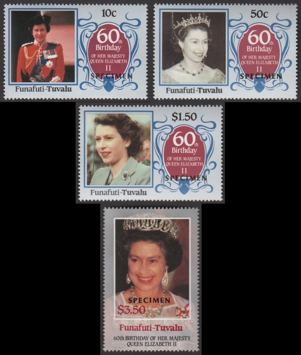 Funafuti 1986 60th Birthday of Queen Elizabeth II Omnibus Series SPECIMEN Stamps