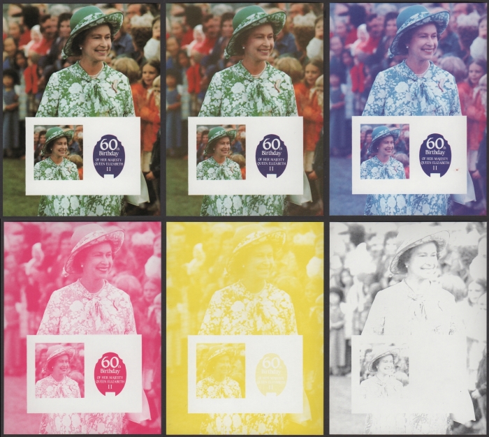 Nanumea 1986 60th Birthday of Queen Elizabeth II Omnibus Series Progressive Color Proofs of the Souvenir Sheet