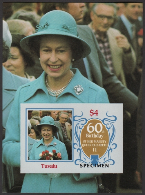 Tuvalu 1986 60th Birthday of Queen Elizabeth II Omnibus Series Imperforate SPECIMEN Overprinted Souvenir Sheet