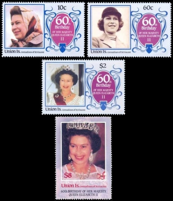 Saint Vincent Union Island 1986 60th Birthday of Queen Elizabeth II Omnibus Series Stamps