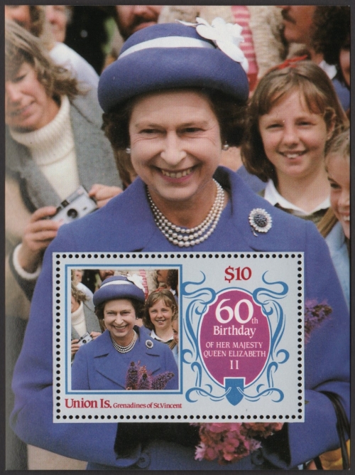 Saint Vincent Union Island 1986 60th Birthday of Queen Elizabeth II Omnibus Series Souvenir Sheet