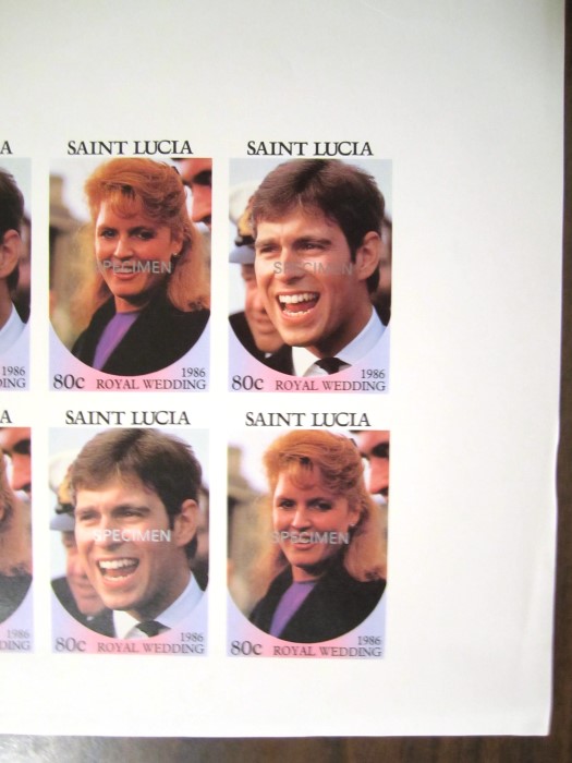 Saint Lucia 1986 Royal Wedding 80c SPECIMEN Overprinted Imperforate Proofs