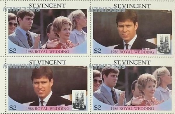 Saint Vincent 1986 Royal Wedding $2 Value with Specimen Overprint Inverted